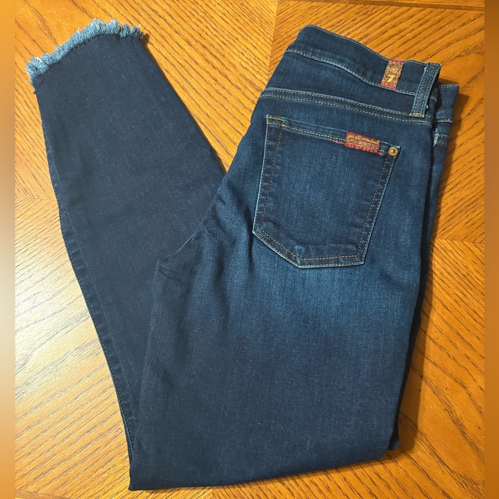 7 For All Mankind Dark Blue frayed Ankle skinny Jeans size 26